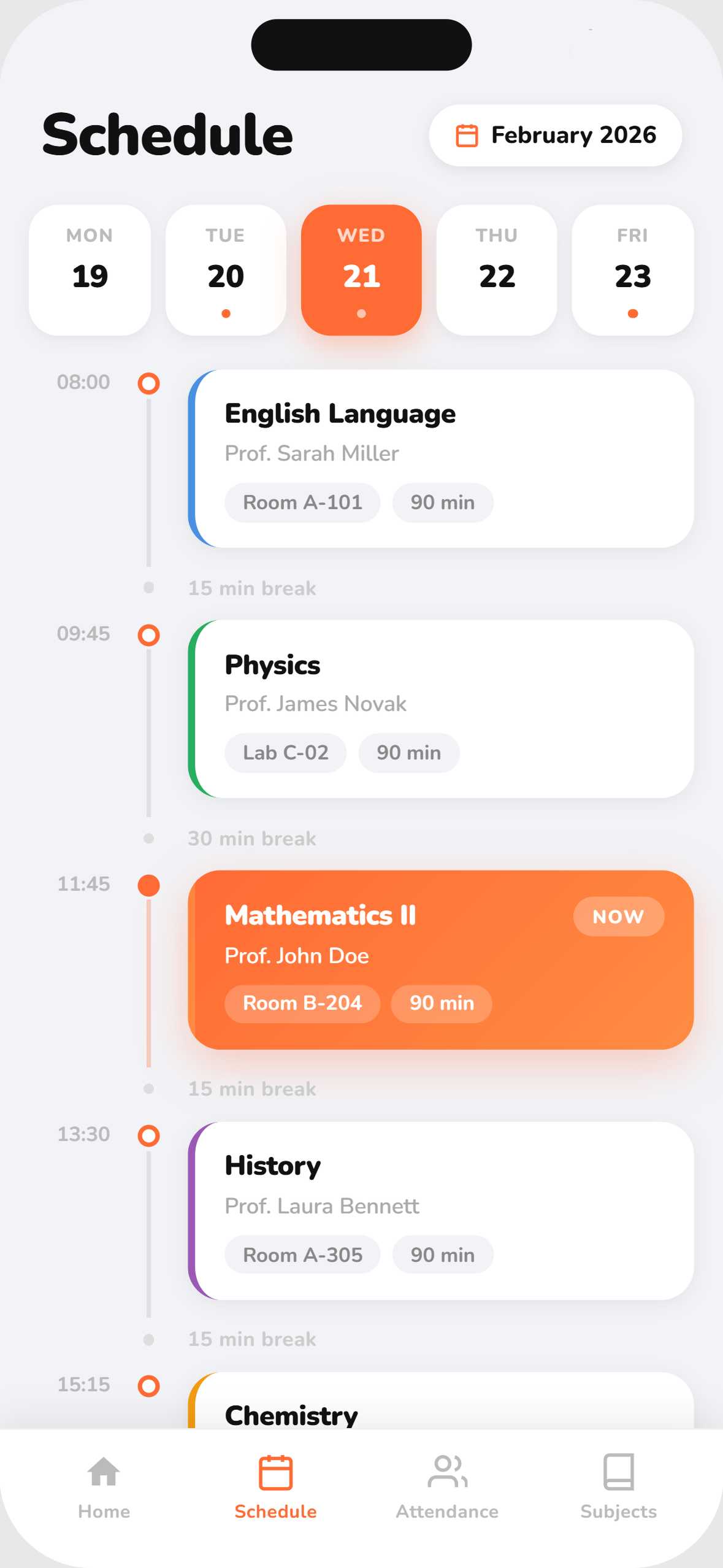 School app schedule screen